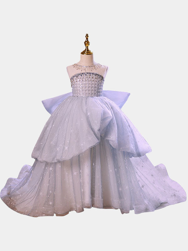 Robe de princesse de luxe Ligne A avec strass pour fille tenue de mariage ou d'enfant