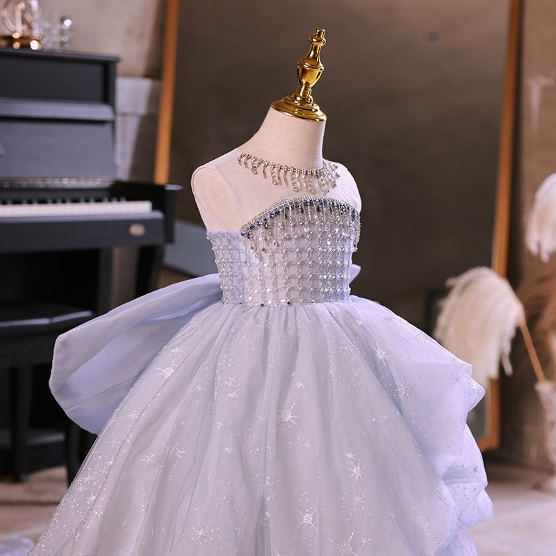 Robe de princesse de luxe Ligne A avec strass pour fille tenue de mariage ou d'enfant