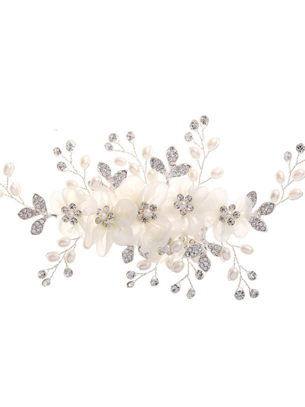Peignes et barrettes élégants en alliage imitation perles voile pour femmes avec perle