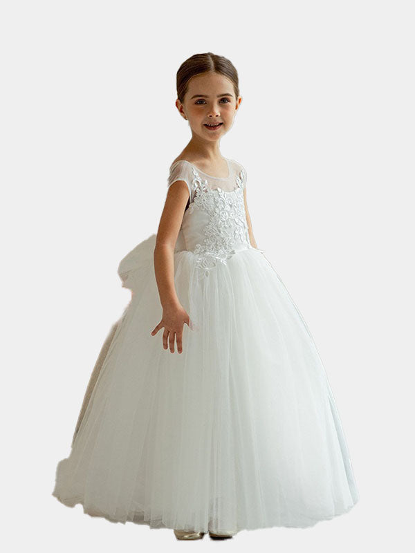 Robe de princesse en dentelle pour filles Ligne A pour invités de mariage avec nœud