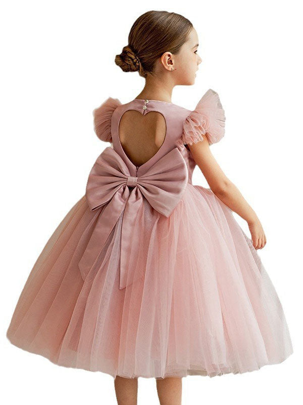 Robe de princesse A-line avec nœud pour fille de fleur pour robe d'invité de mariage pour enfants