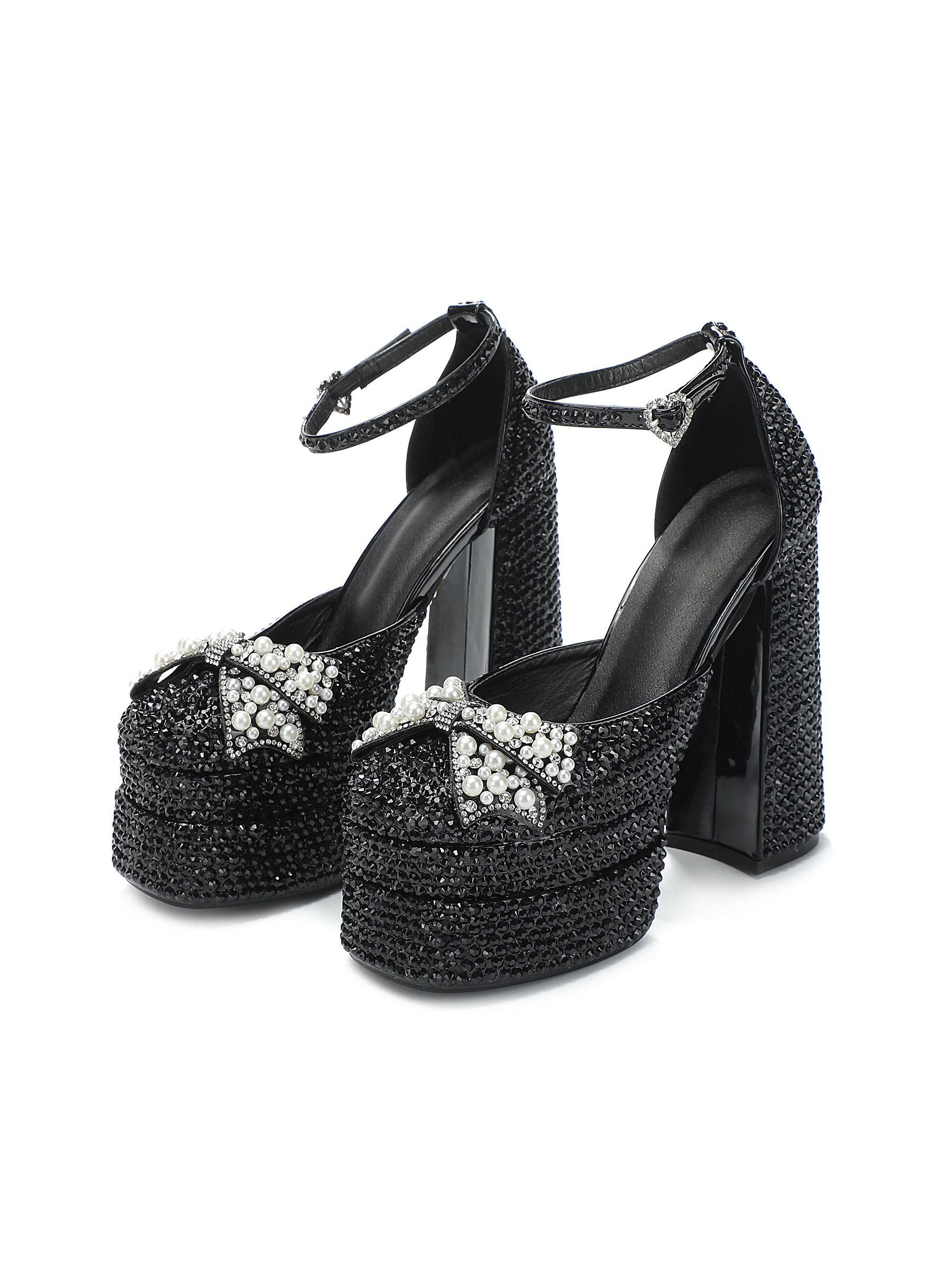Sandales à talons compensés en perles pour femmes chaussures de mariée à boucle épaisse