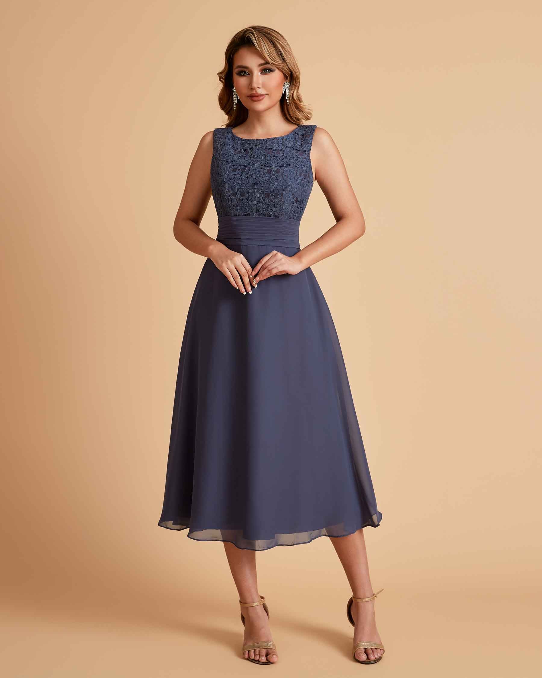 A-ligne sans manches Robe de mère de la mariée élégante longueur thé