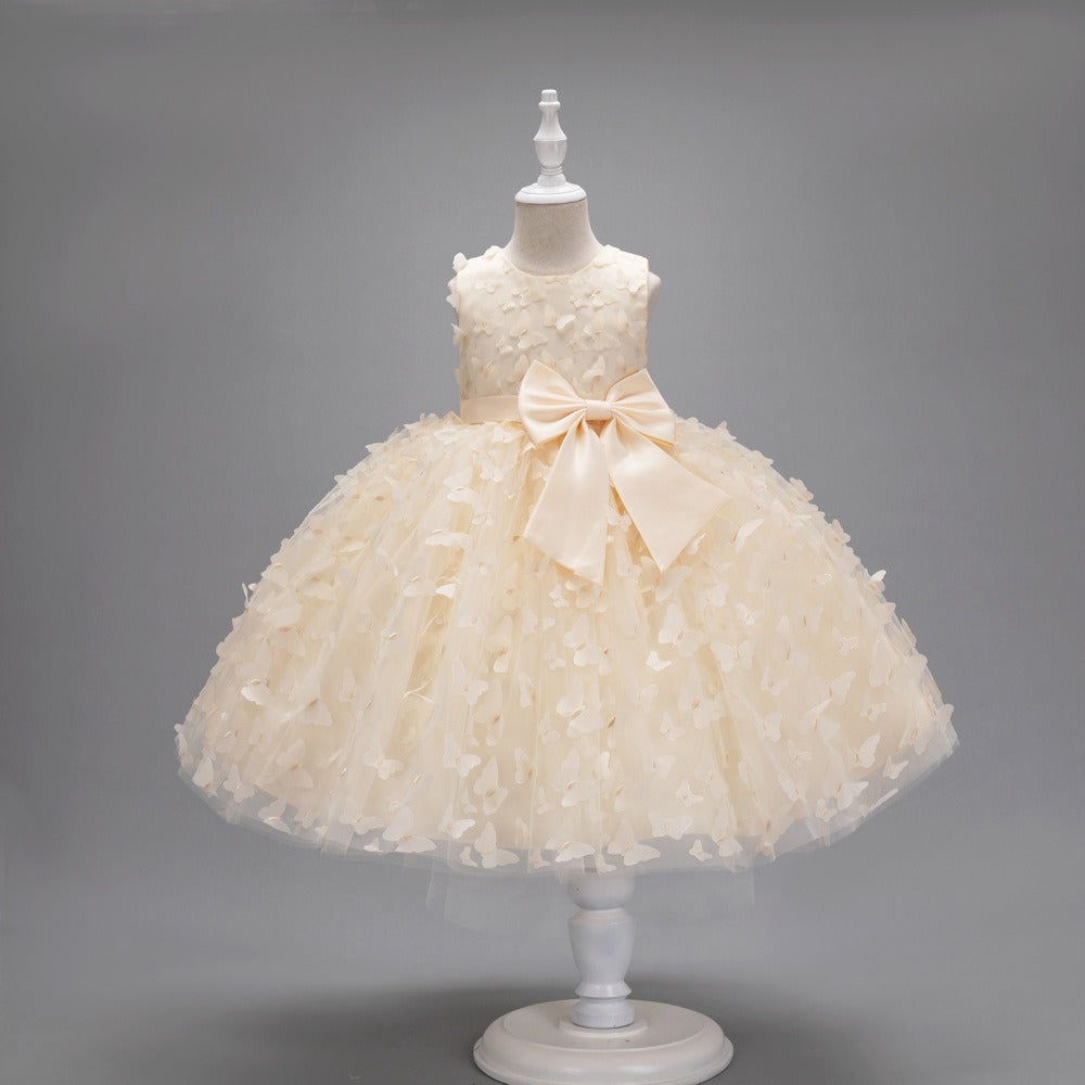 robe de princesse en tulle trapèze pour mariage avec papillons et nœud robe d'invité pour enfants
