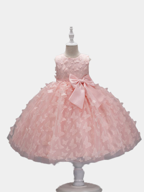 robe de princesse en tulle trapèze pour mariage avec papillons et nœud robe d'invité pour enfants