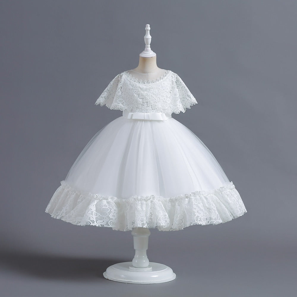 Robe de demoiselle d'honneur formelle avec cape en dentelle robe de princesse trapèze pour mariage