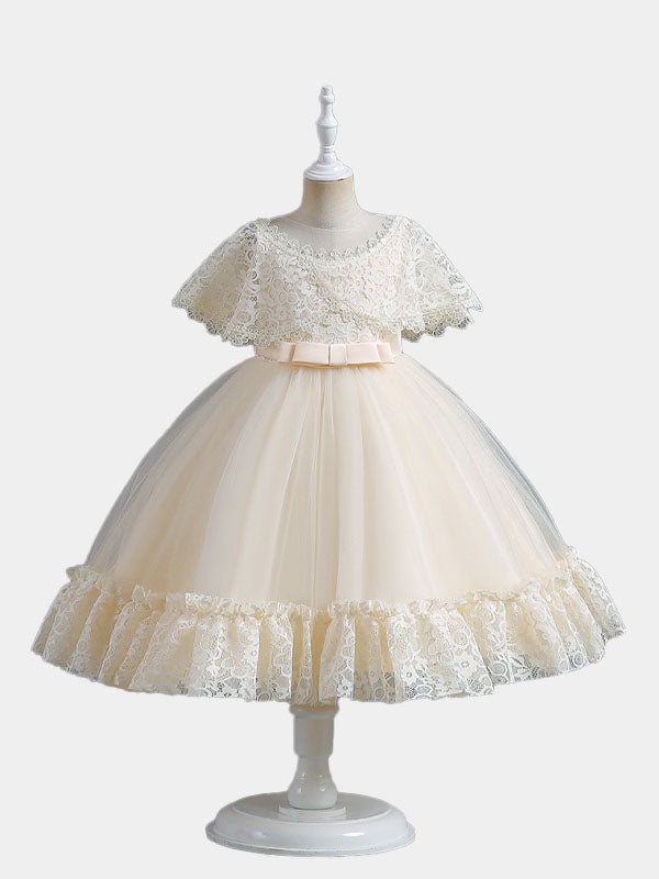 Robe de demoiselle d'honneur formelle avec cape en dentelle robe de princesse trapèze pour mariage