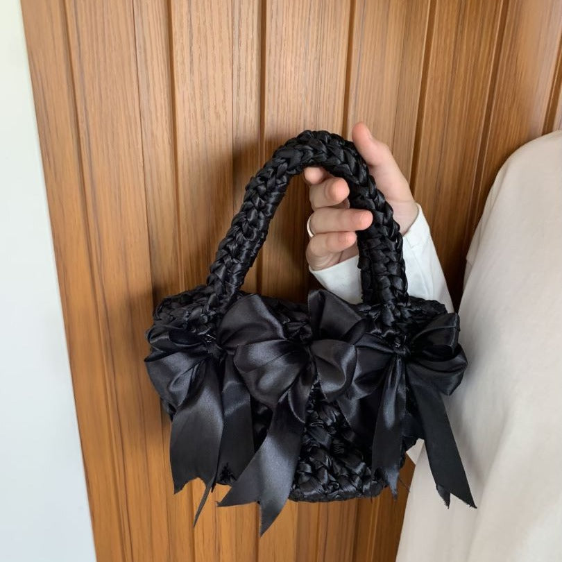 Sac seau assis dans un panier, sac à main tissé avec nœud, à la mode, polyvalent, à épaule unique, bagua tissé