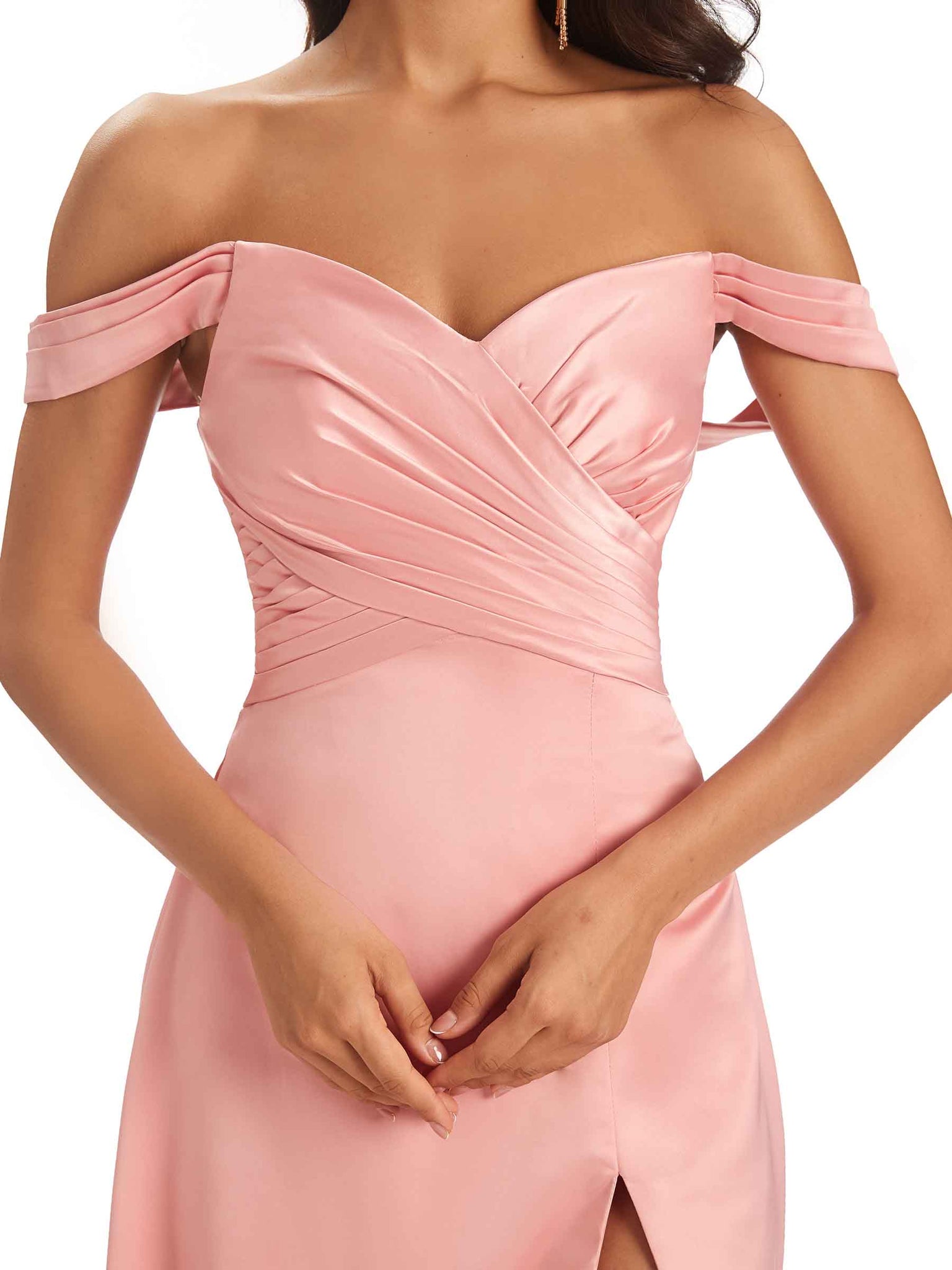 Robes demoiselle d'honneur longues sexy satin doux fente hor l'épaule Rougir robe cocktail