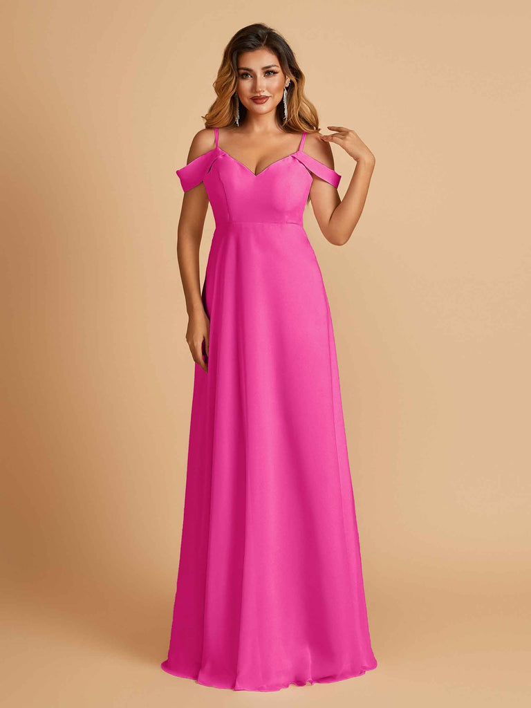 Robe longue en mousseline de soie épaules dénudées col en V