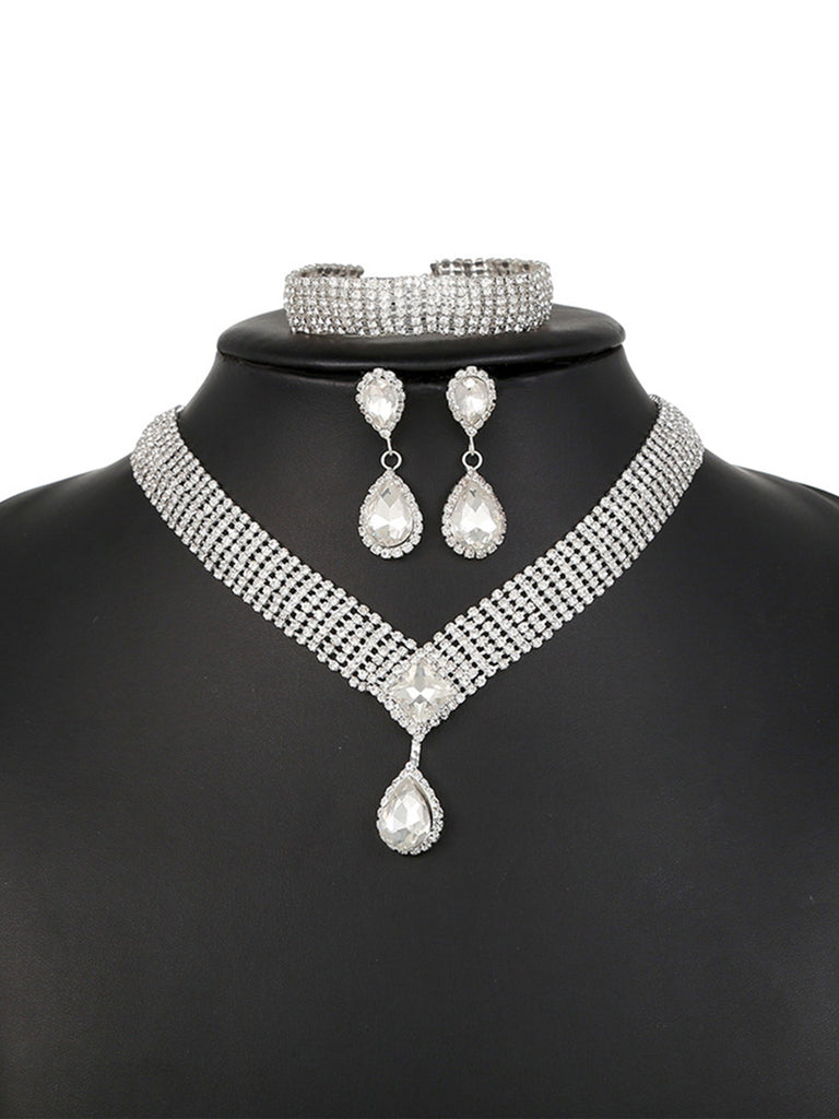 Ensemble de bijoux en strass - Collier, bracelet, boucles d'oreilles pour fête de mariage pour femme