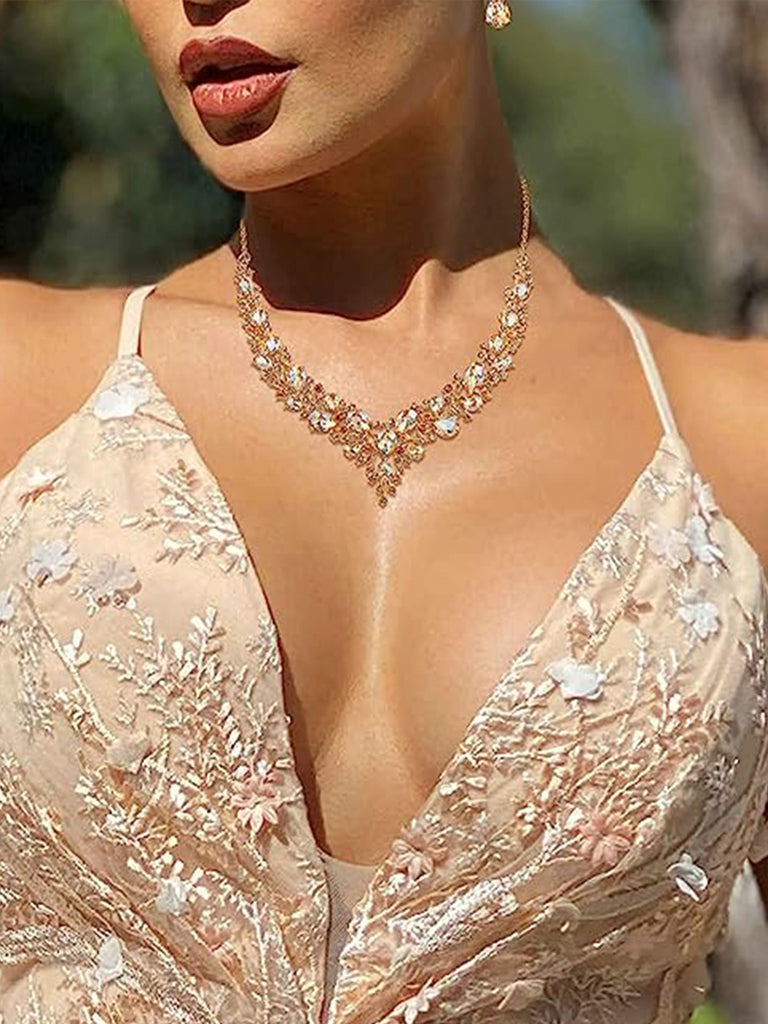 Ensemble de bijoux de mariée en cristal en forme de larme, collier et boucles d'oreilles pour mariage de femme
