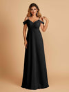 Robe longue en mousseline de soie épaules dénudées col en V