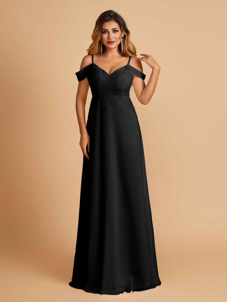 Robe longue en mousseline de soie épaules dénudées col en V