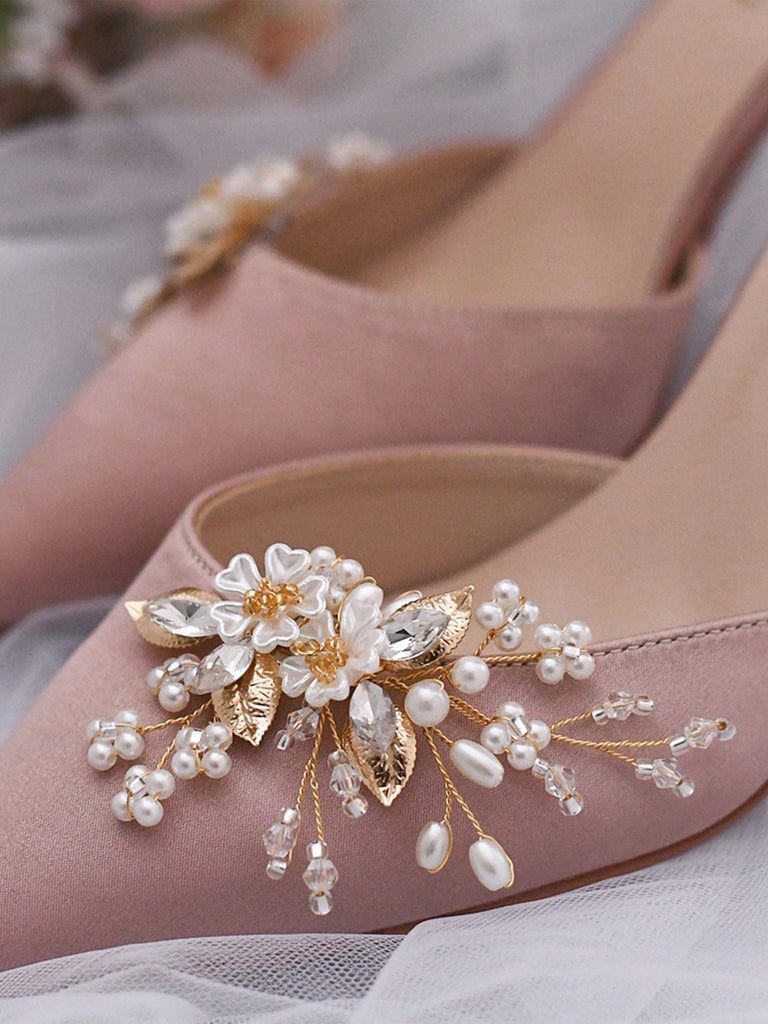 Sparkly Wedding Shoes Accessories Pearl Flower Shoe Buckle, Prom Party,HX21