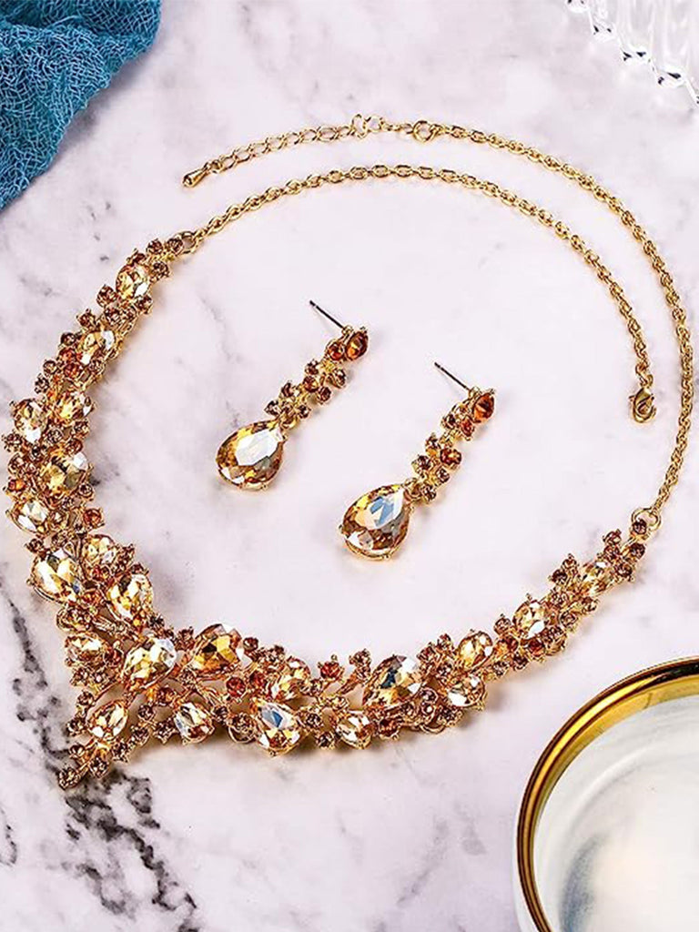 Ensemble de bijoux de mariée en cristal en forme de larme, collier et boucles d'oreilles pour mariage de femme