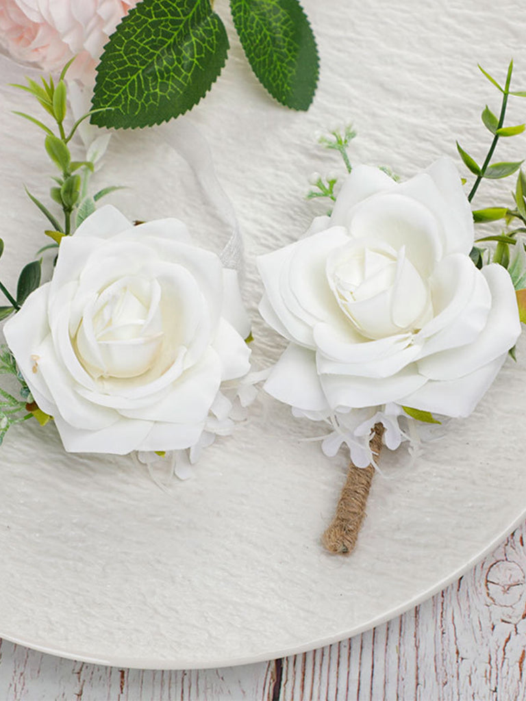 New Wedding Groom Groomsman Corsage Wedding Simulation Corsage Banquet Bride Bridesmaid White Wrist Flower, CG61496