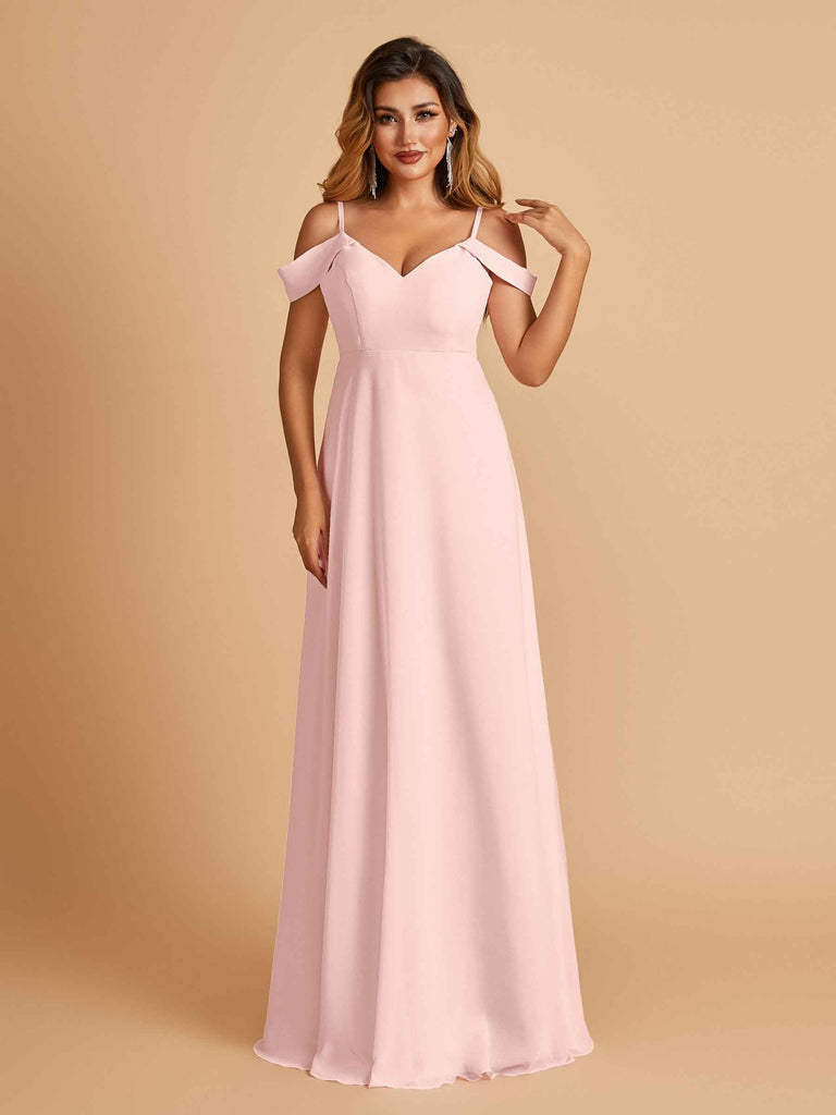 Robe longue en mousseline de soie épaules dénudées col en V