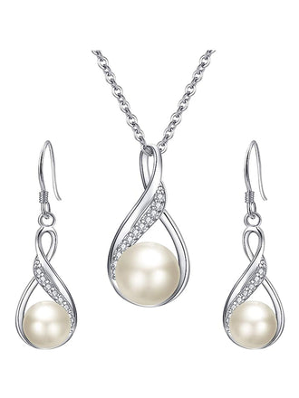 Ensembles de bijoux de mariage délicats en argent sterling 925 et perles avec collier et boucles d'oreilles