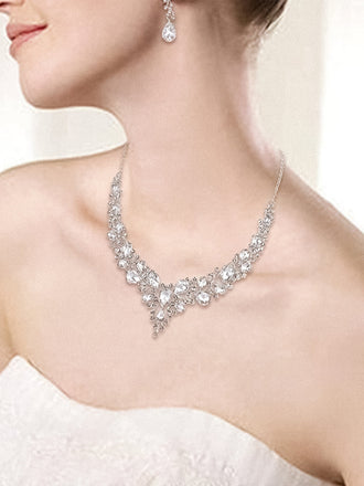 Ensemble de bijoux de mariée en cristal en forme de larme, collier et boucles d'oreilles pour mariage de femme