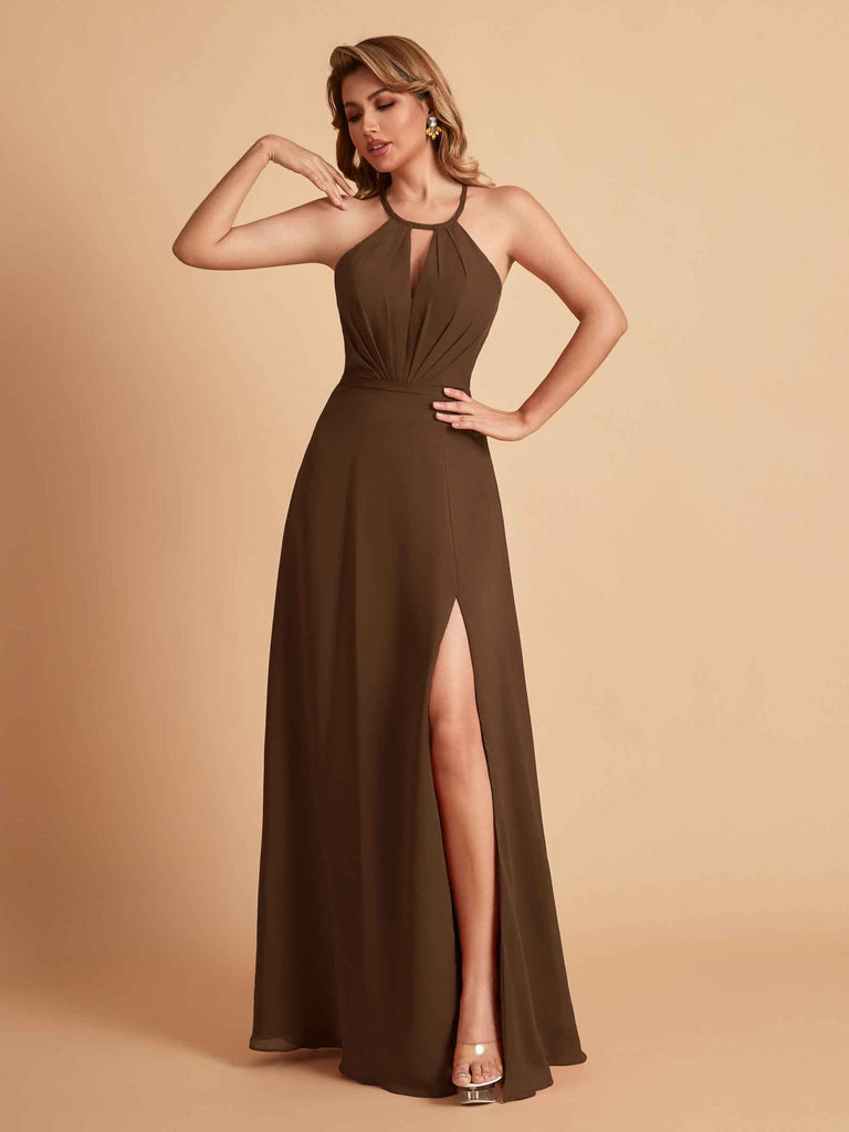 Robe de demoiselle d'honneur élégante en mousseline de soie dos nu