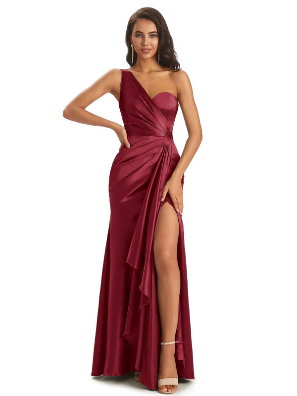 Robes De Demoiselle D'honneur Robe Satin invitée mariage Sexy Fente Soyeux Sirène Longue