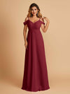 Robe longue en mousseline de soie épaules dénudées col en V