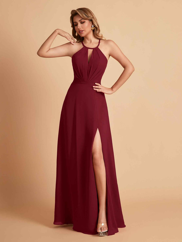 Robe de demoiselle d'honneur élégante en mousseline de soie dos nu