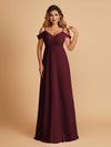 Robe longue en mousseline de soie épaules dénudées col en V