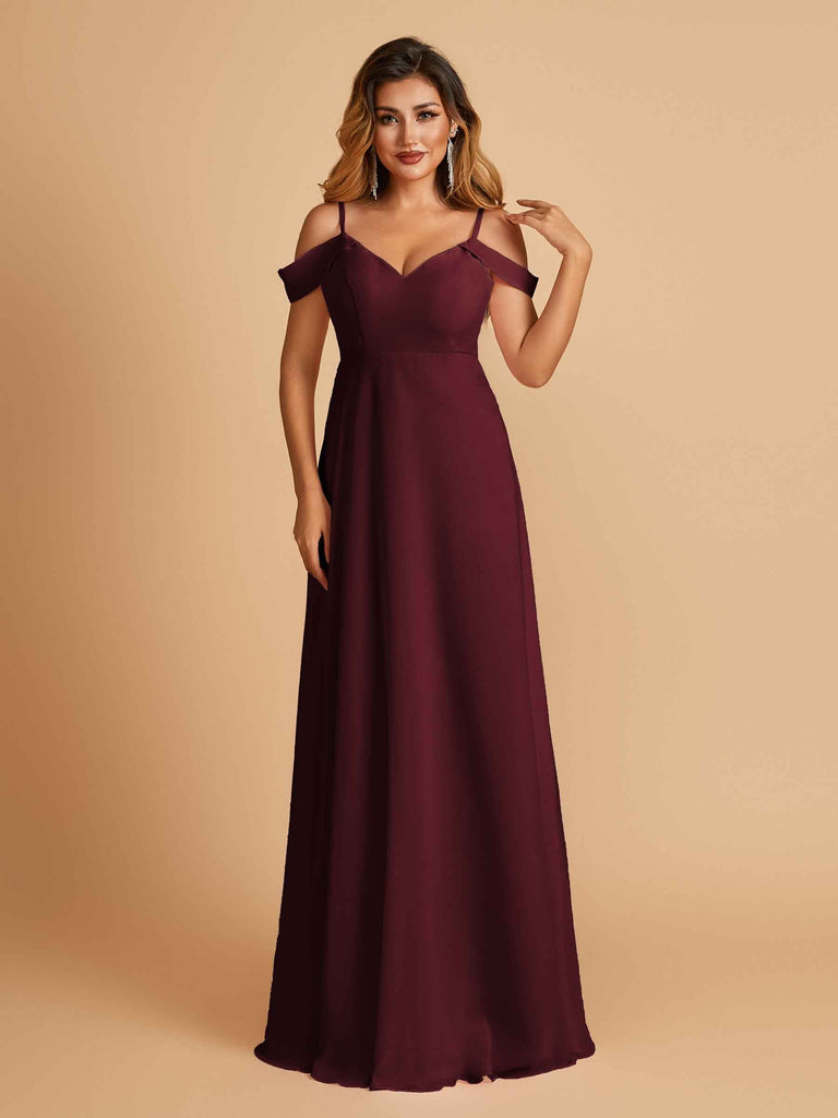 Robe longue en mousseline de soie épaules dénudées col en V