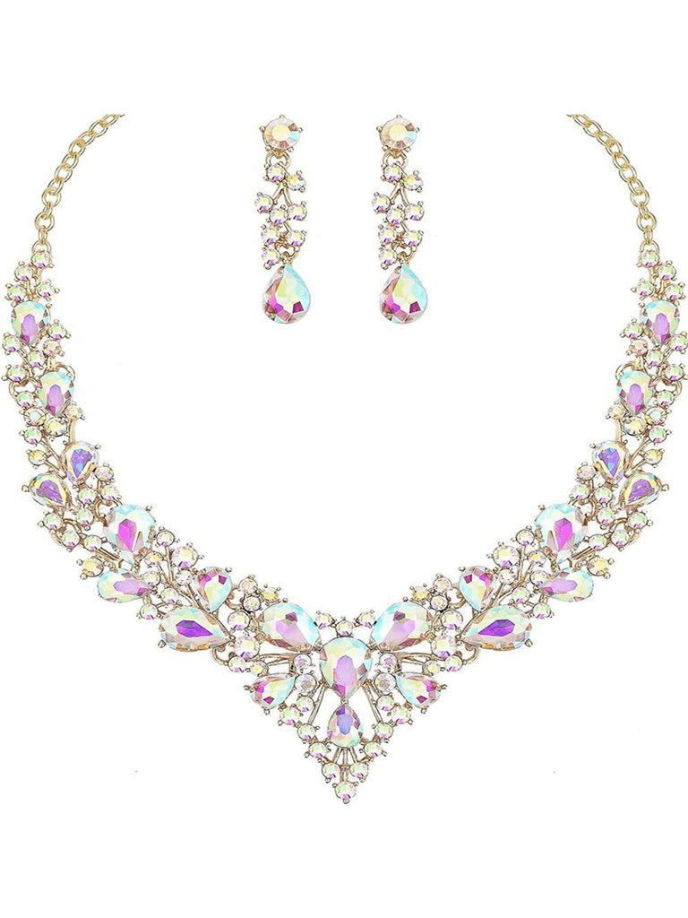 Ensemble de bijoux de mariée en cristal en forme de larme, collier et boucles d'oreilles pour mariage de femme