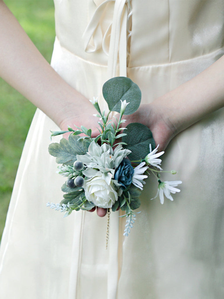 New Wedding Mori Wrist Flower Bride Bridesmaid Hand Flower Rose Green Leaf Wrist Flower, CG61453