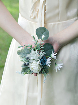 New Wedding Mori Wrist Flower Bride Bridesmaid Hand Flower Rose Green Leaf Wrist Flower, CG61453