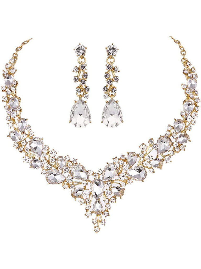 Ensemble de bijoux de mariée en cristal en forme de larme, collier et boucles d'oreilles pour mariage de femme