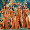 Robes demoiselle d'honneur longues satin sirène sexy orange brûlé dépareillées