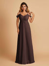 Robe longue en mousseline de soie épaules dénudées col en V