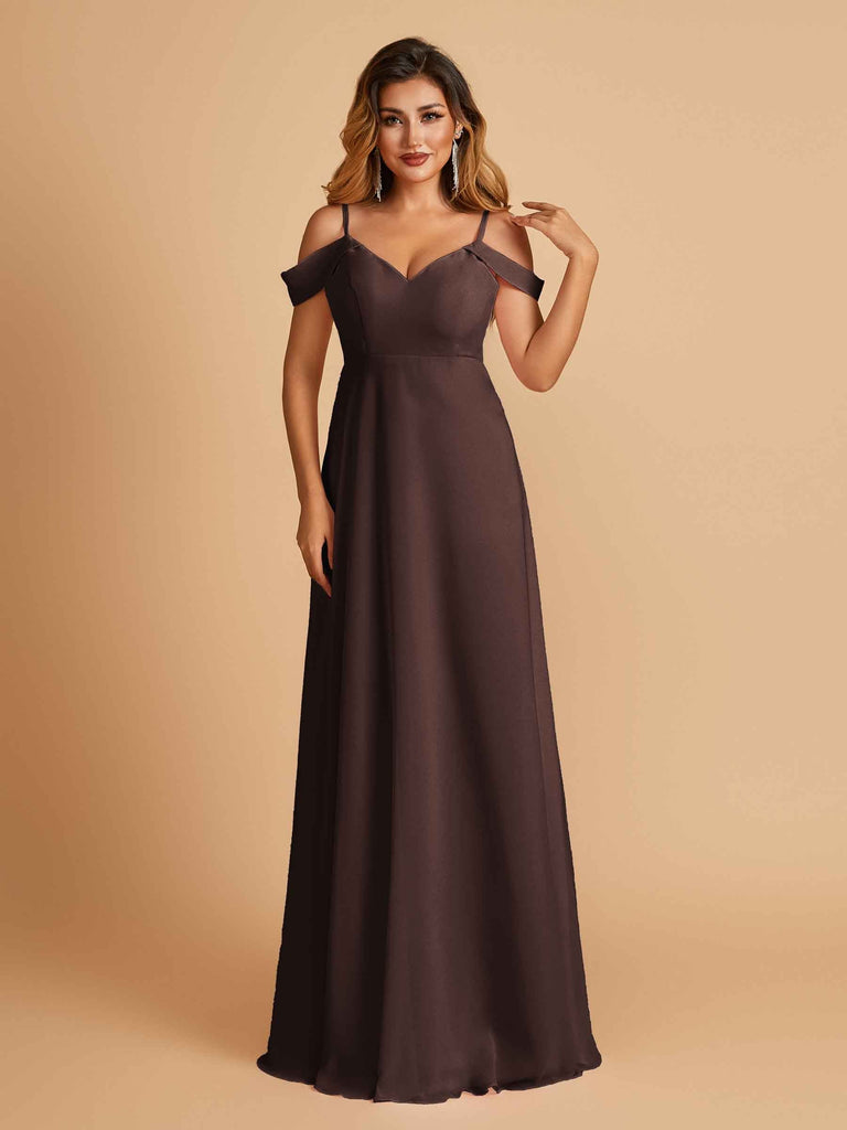 Robe longue en mousseline de soie épaules dénudées col en V