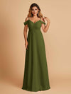 Robe longue en mousseline de soie épaules dénudées col en V