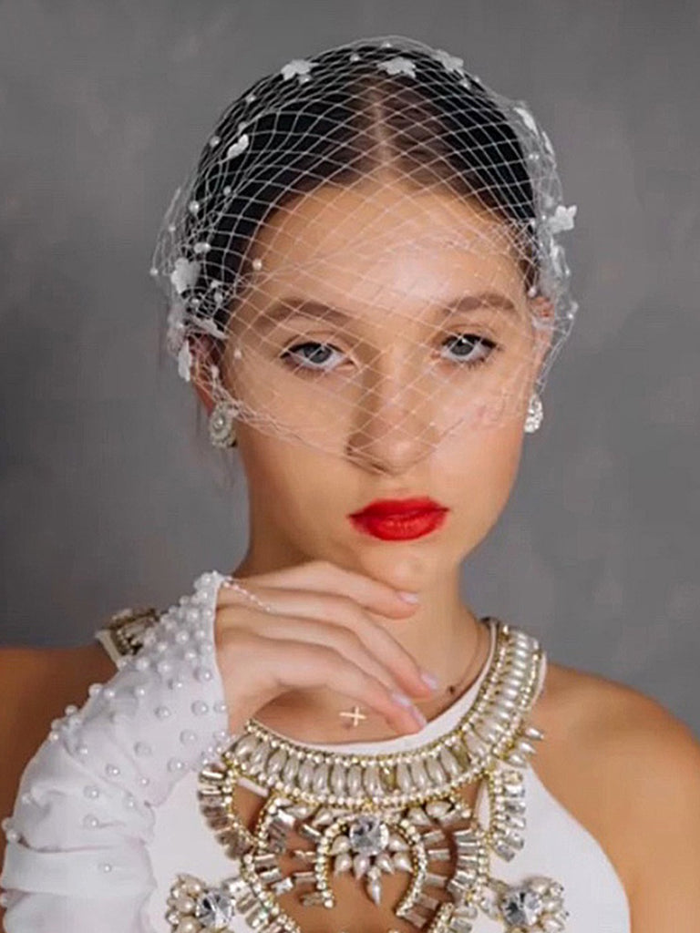 Elegant Simple Sweet Vintage Pearls Bridal Veil, VA15