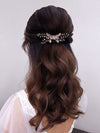 Sparkly Ladies Pearl Crystal Hair Comb Gold Alloy Leaf Hair Accessories for Women, HP180