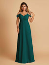Robe longue en mousseline de soie épaules dénudées col en V