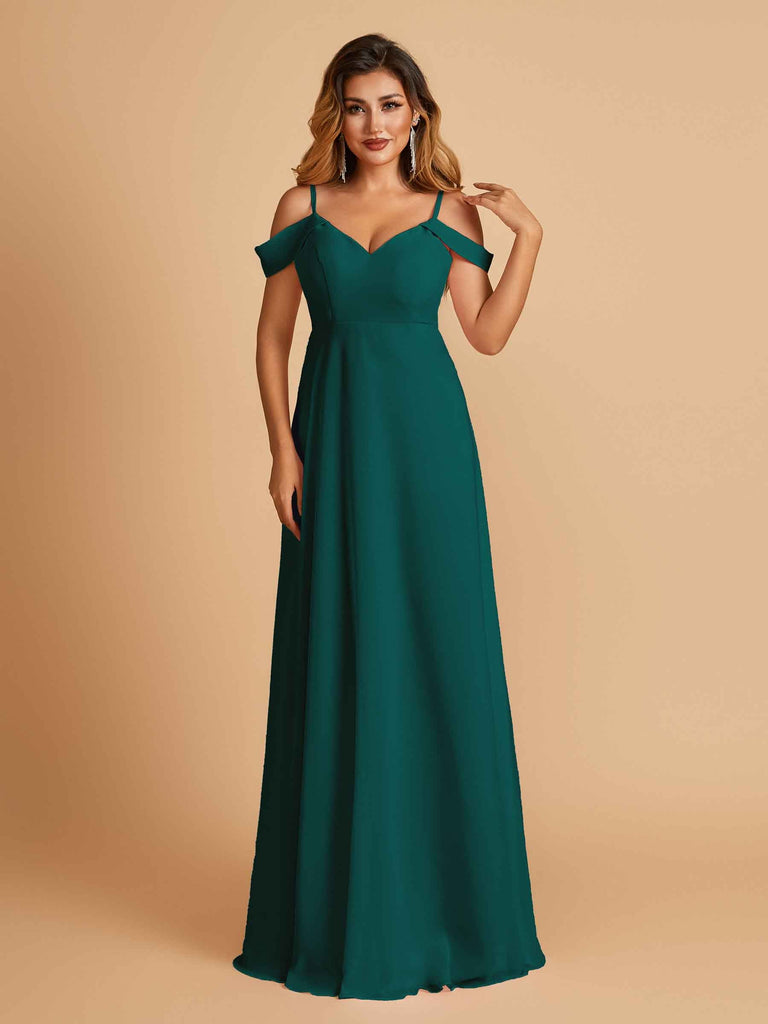 Robe longue en mousseline de soie épaules dénudées col en V