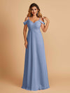 Robe longue en mousseline de soie épaules dénudées col en V