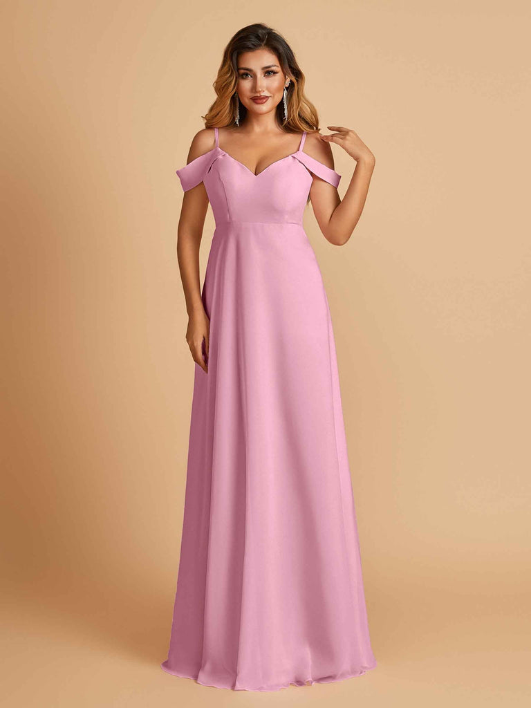 Robe longue en mousseline de soie épaules dénudées col en V