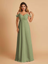 Robe longue en mousseline de soie épaules dénudées col en V