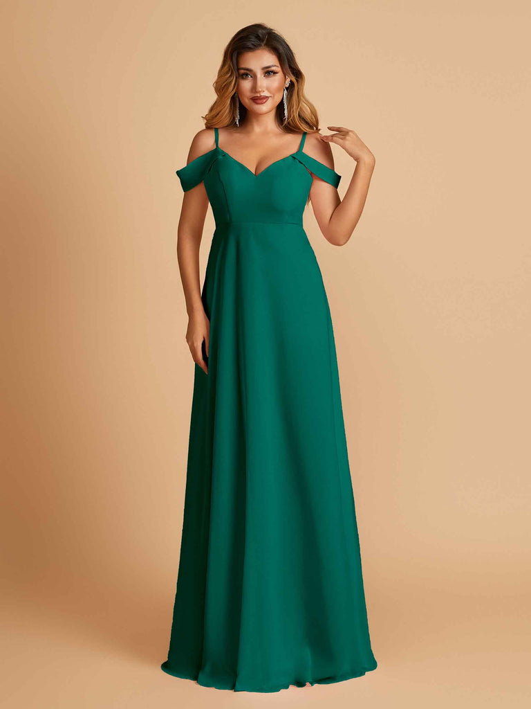 Robe longue en mousseline de soie épaules dénudées col en V
