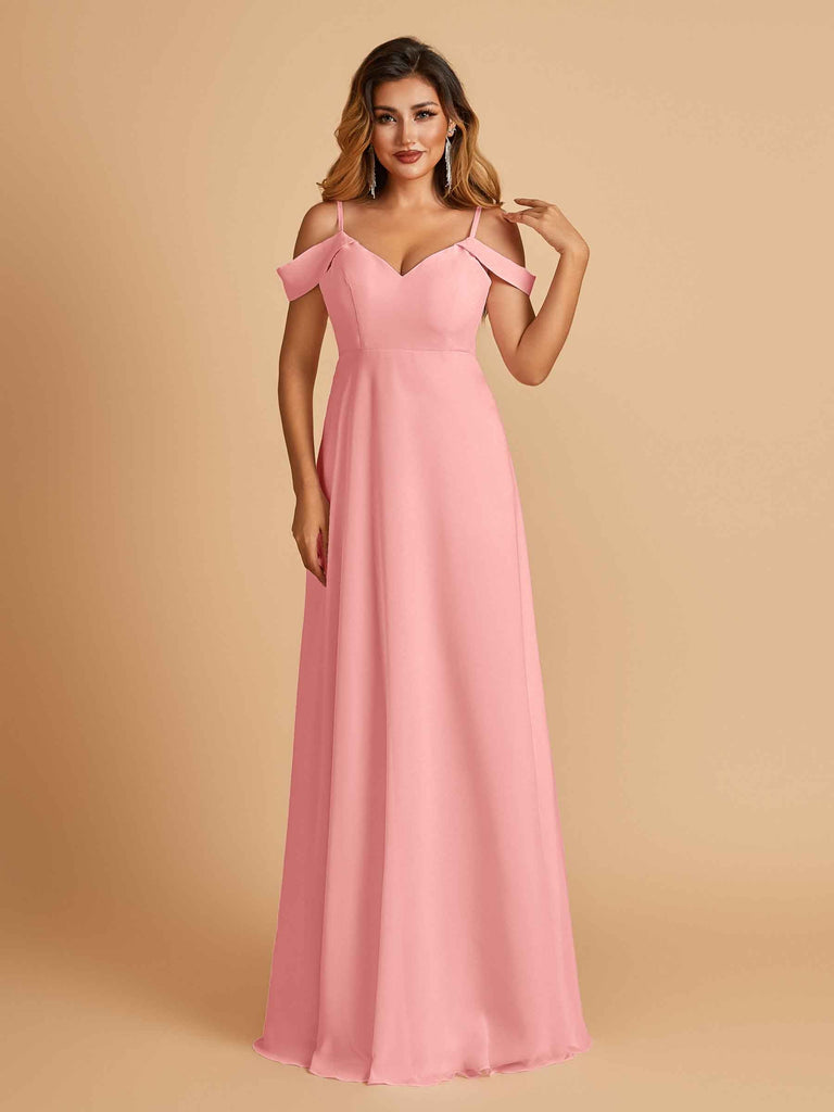 Robe longue en mousseline de soie épaules dénudées col en V