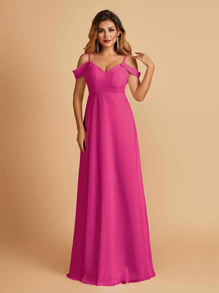 Robe longue en mousseline de soie épaules dénudées col en V