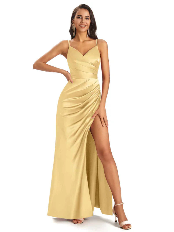 Or Robes de demoiselle d'honneur longues sirène dépareillées fente sexy