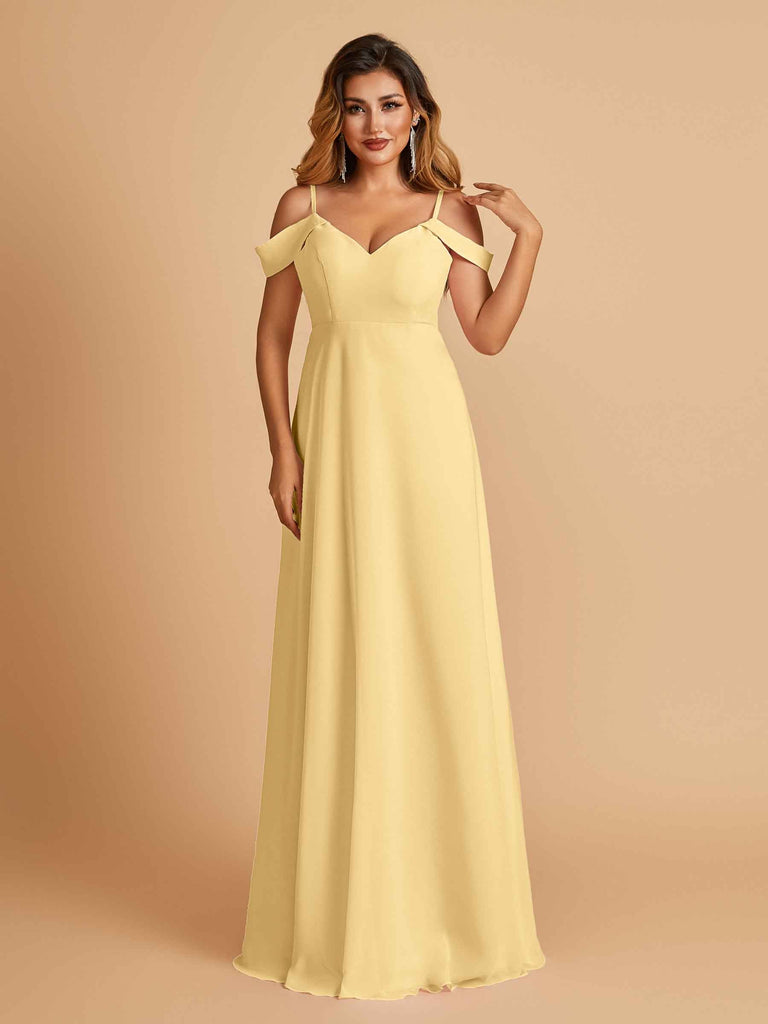 Robe longue en mousseline de soie épaules dénudées col en V